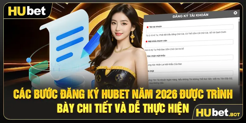 Các bước đăng ký Hubet năm 2026 được trình bày chi tiết và dễ thực hiện